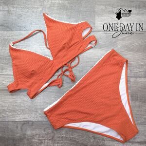 Zaful High Waist Lace Up Back Textured Bikini Swimsuit Size XL